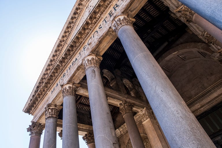 Rome Italy - Colosseum Pantheon monuments and historic ceiling details