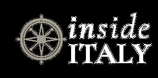 Inside Italy logo with compass rose and italicized text on black background